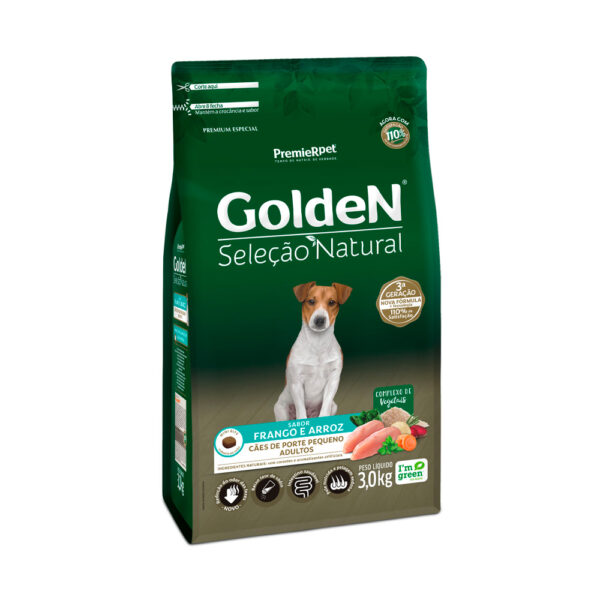 Ração Golden Seleção Natural Mini Bits para Cães Adultos de Porte Pequeno Sabor Frango e Arroz 3kg