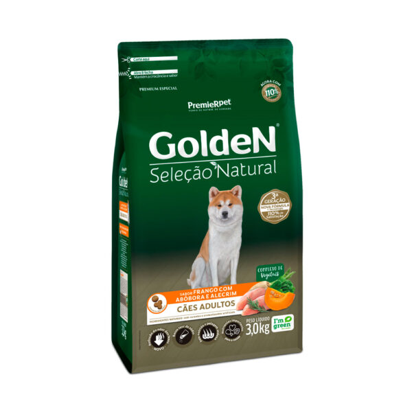 Ração Golden Seleção Natural para Cães Adultos Sabor Frango com Abóbora e Alecrim 3kg
