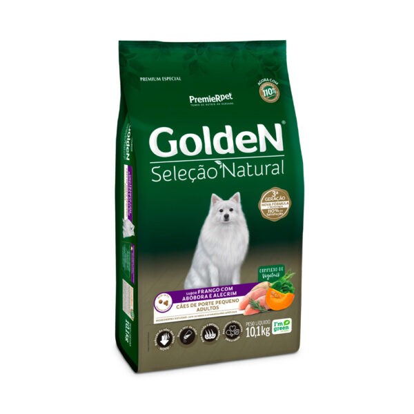 Ração Golden Seleção Natural para Cães Adultos de Porte Pequeno Sabor Frango com Abóbora e Alecrim 10,1kg