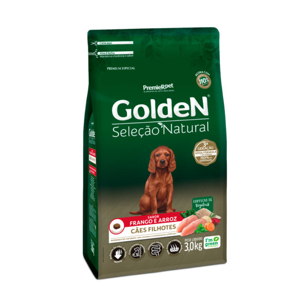 Ração Golden Seleção Natural para Cães Filhotes Sabor Frango e Arroz 3kg