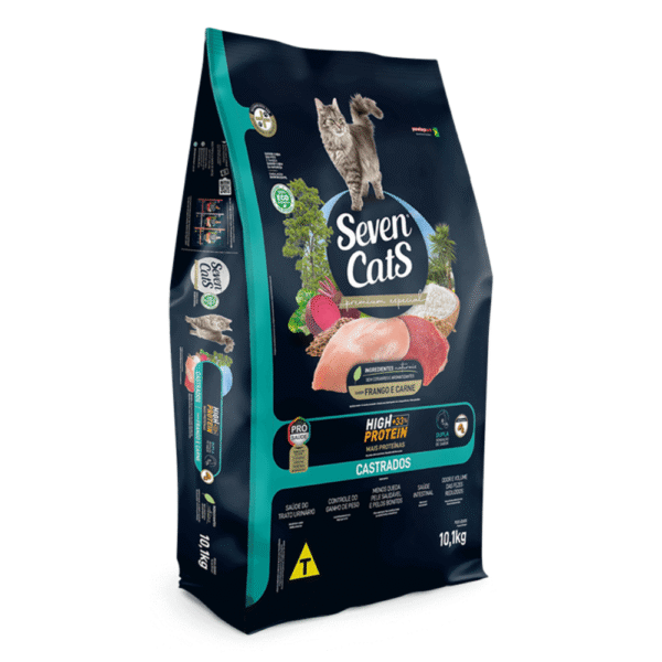 Seven Cats para Gatos Castrados Sabor Frango e Carne 10,1kg