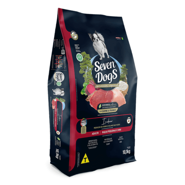 Seven Dogs para Cães Adultos de Raças Pequenas Sabor Frango, Carne e Cereais 10,1kg