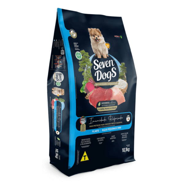 Seven Dogs para Cães Filhotes de Raças Pequenas Sabor Frango, Carne e Cereais 10,1kg