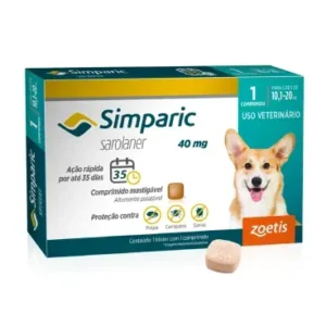 Antipulgas Simparic Zoetis 40 mg para Cães com 10,1 kg a 20 kg - Não acompanha caixa
