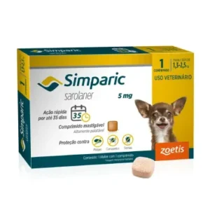Antipulgas Simparic Zoetis 5 mg para Cães com 1,3 kg a 2,5 kg - Não acompanha caixa