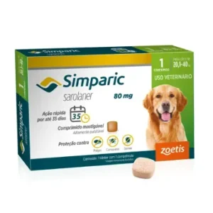 Antipulgas Simparic Zoetis 80 mg para Cães com 20,1 kg a 40 kg - Não acompanha caixa