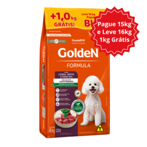 Ração Golden Fórmula Mini Bits Para Cães Adultos de Porte Pequeno Sabor Carne e Arroz - Promocional Pague 15kg Leve 16kg
